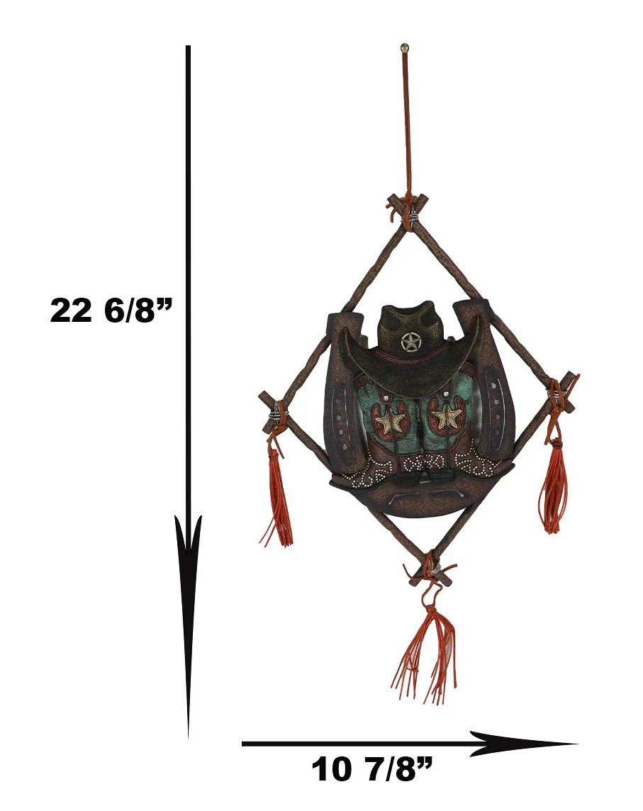 14" Rustic Southwestern Dreamcatcher Lucky Horseshoe Cowboy Hat Boots Wall Decor - Image 2