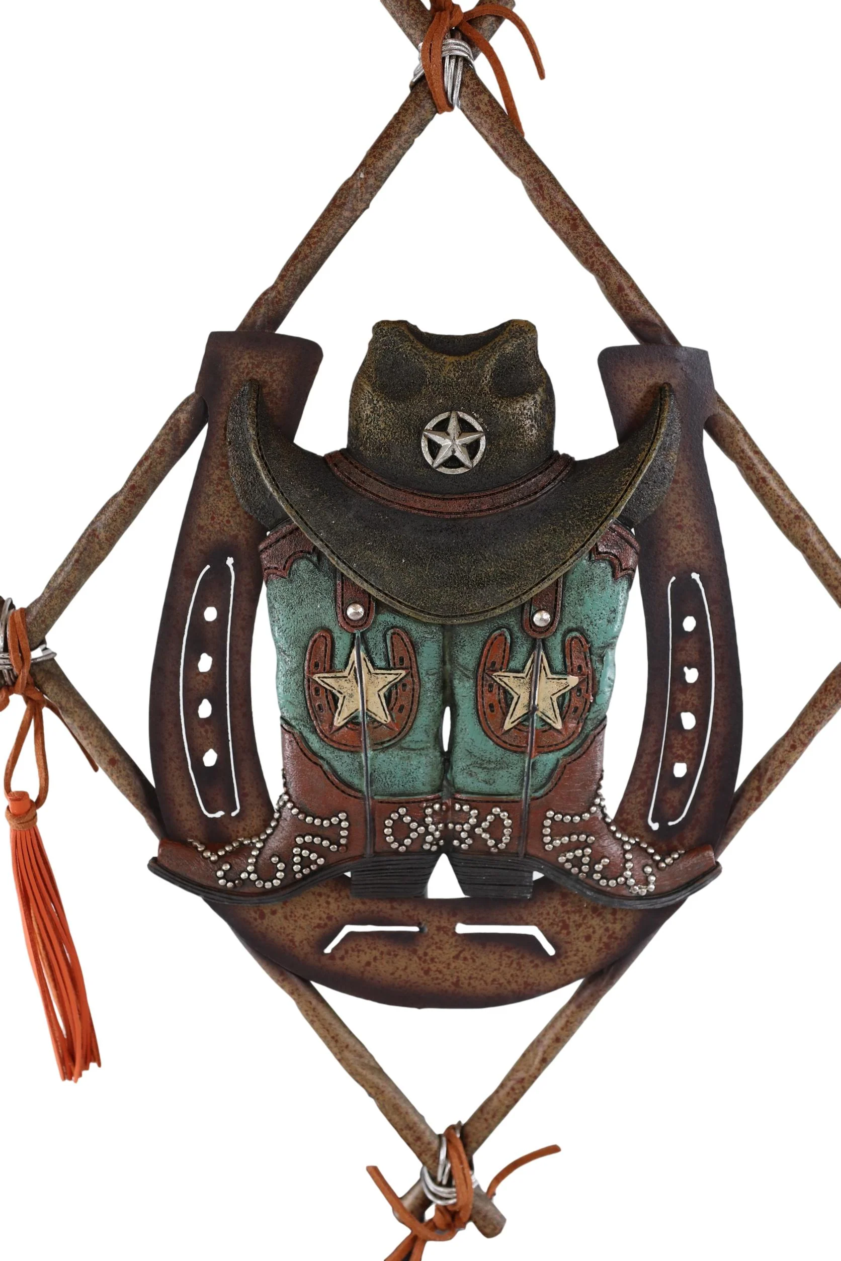 14" Rustic Southwestern Dreamcatcher Lucky Horseshoe Cowboy Hat Boots Wall Decor - Image 4
