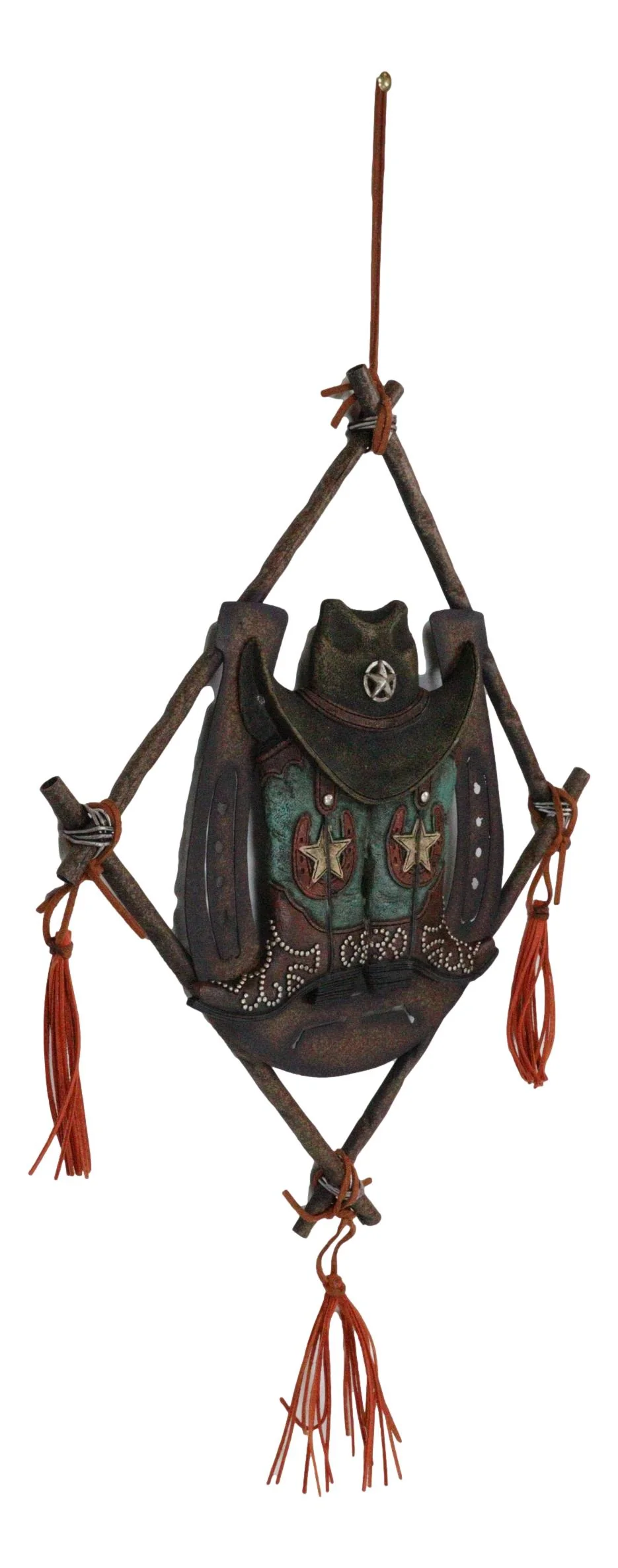 14" Rustic Southwestern Dreamcatcher Lucky Horseshoe Cowboy Hat Boots Wall Decor - Image 7