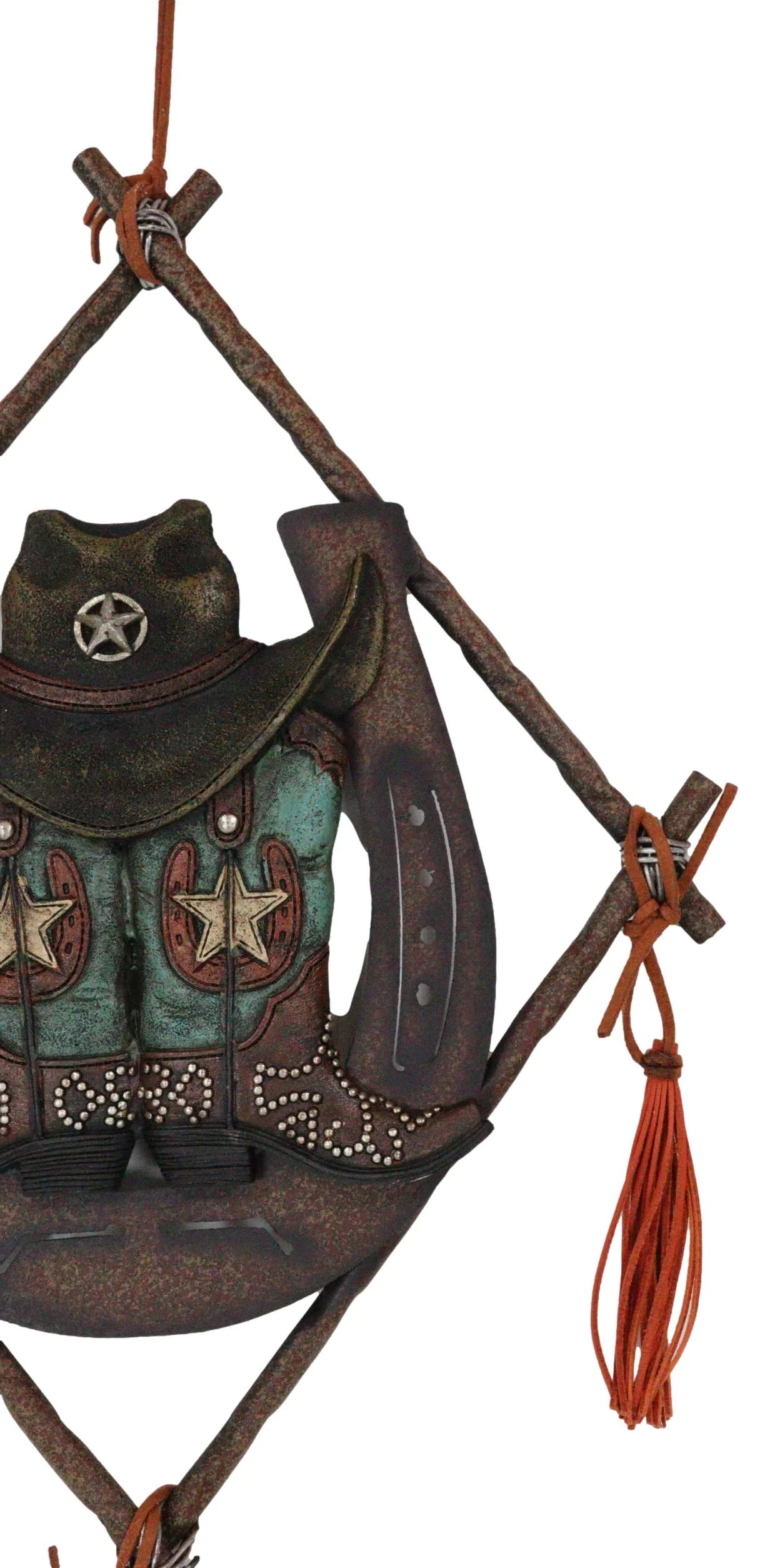 14" Rustic Southwestern Dreamcatcher Lucky Horseshoe Cowboy Hat Boots Wall Decor - Image 8