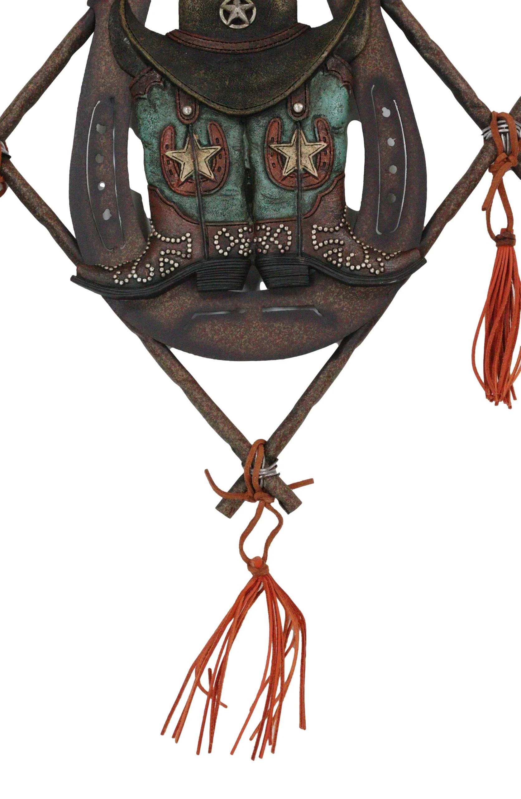 14" Rustic Southwestern Dreamcatcher Lucky Horseshoe Cowboy Hat Boots Wall Decor - Image 9