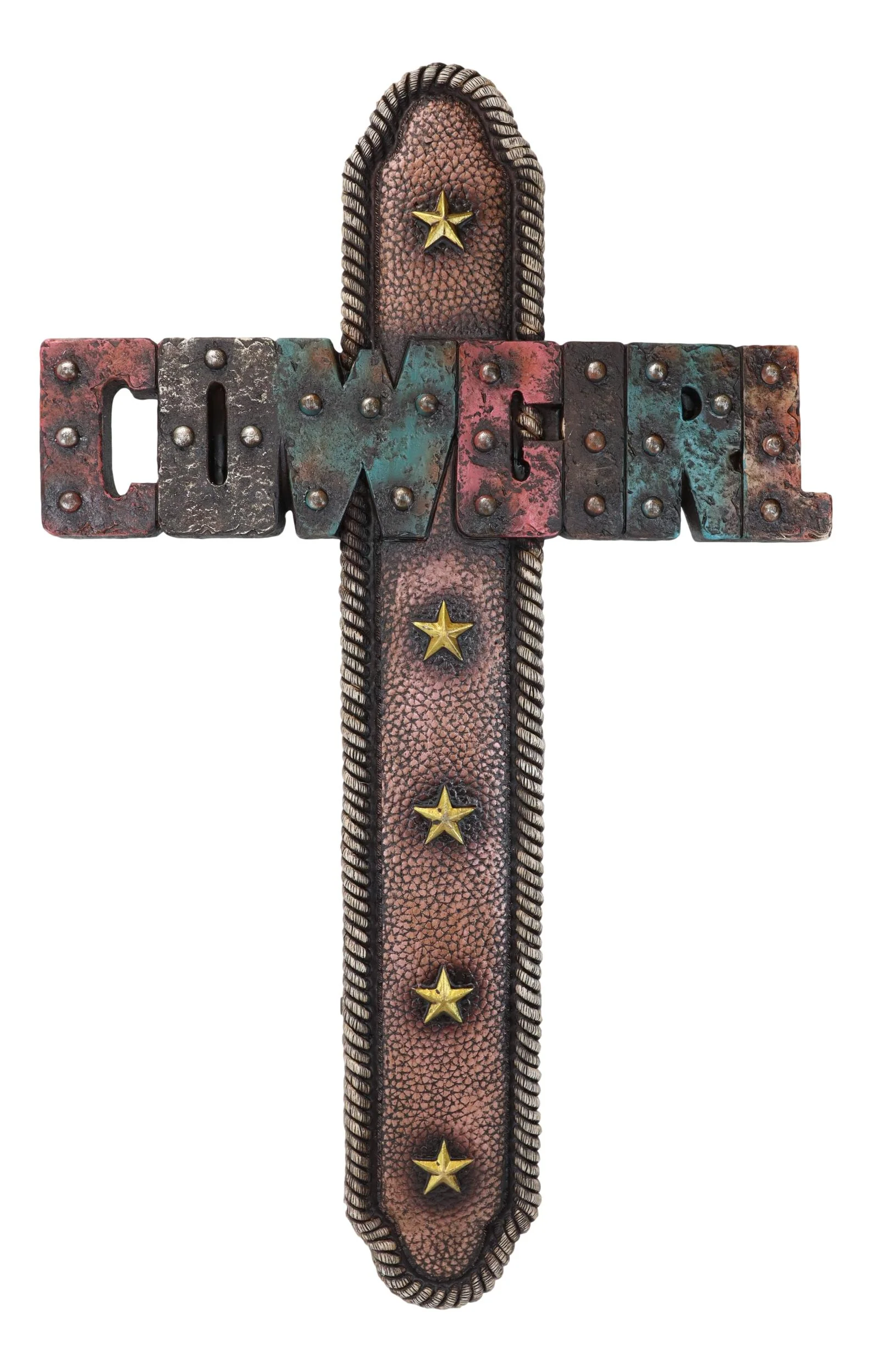 18" H Rustic Western Stars Cowgirl Word Art Braided Ropes Wall Cross Decor - Image 3