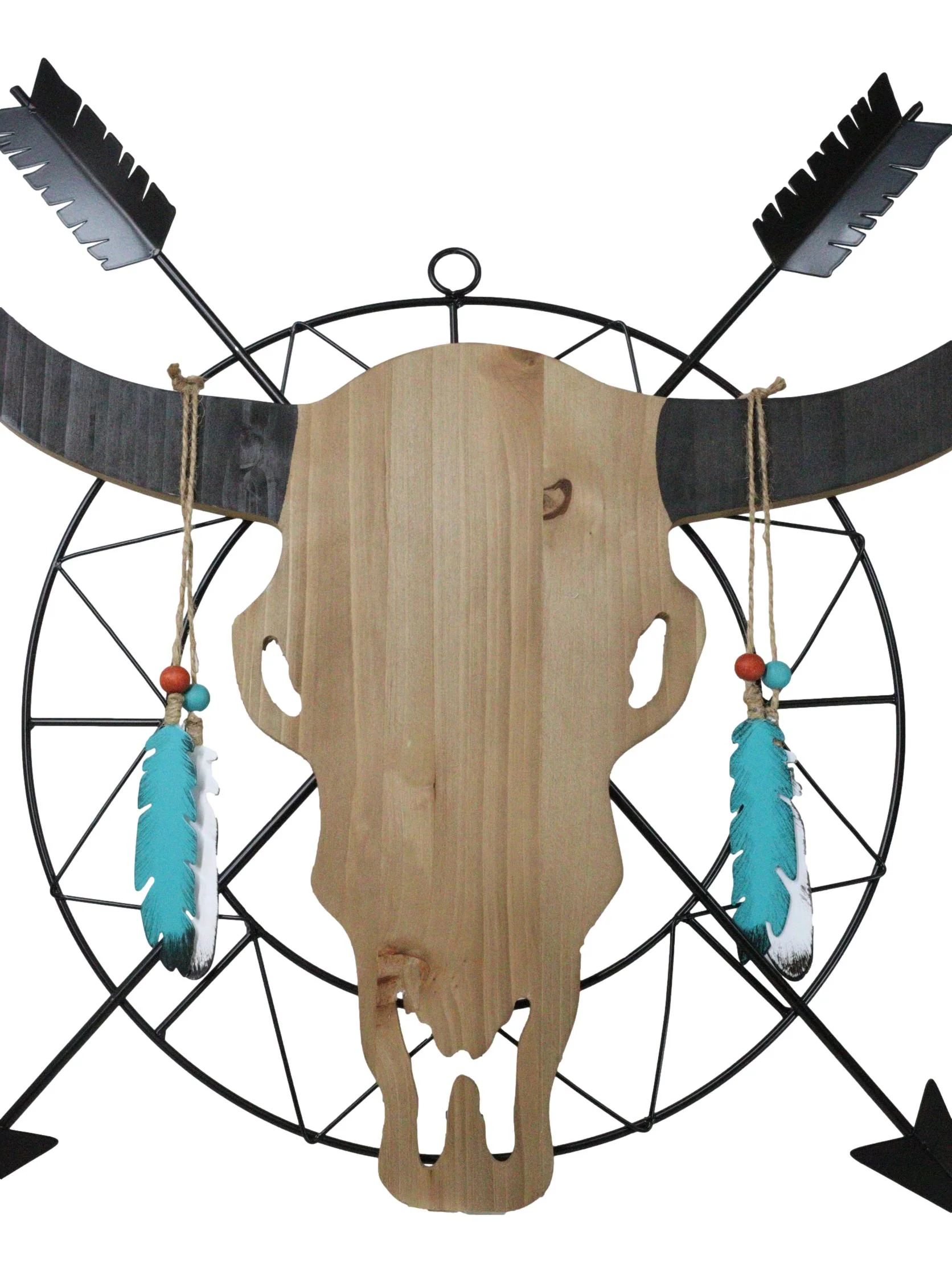 18"L Western Dreamcatcher Feathers Crossed Arrows Tribal Cow Skull Wall Decor - Image 3