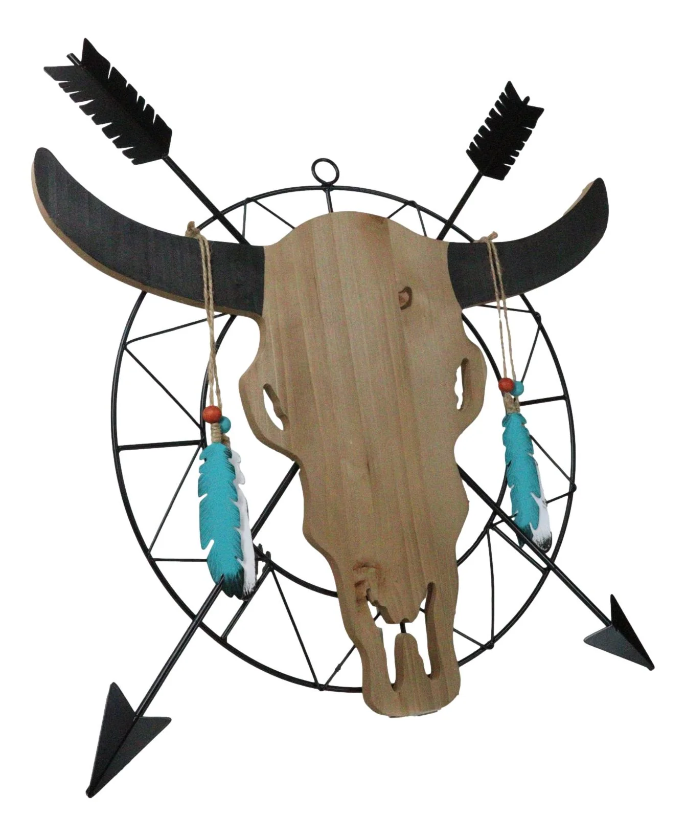 18"L Western Dreamcatcher Feathers Crossed Arrows Tribal Cow Skull Wall Decor - Image 7