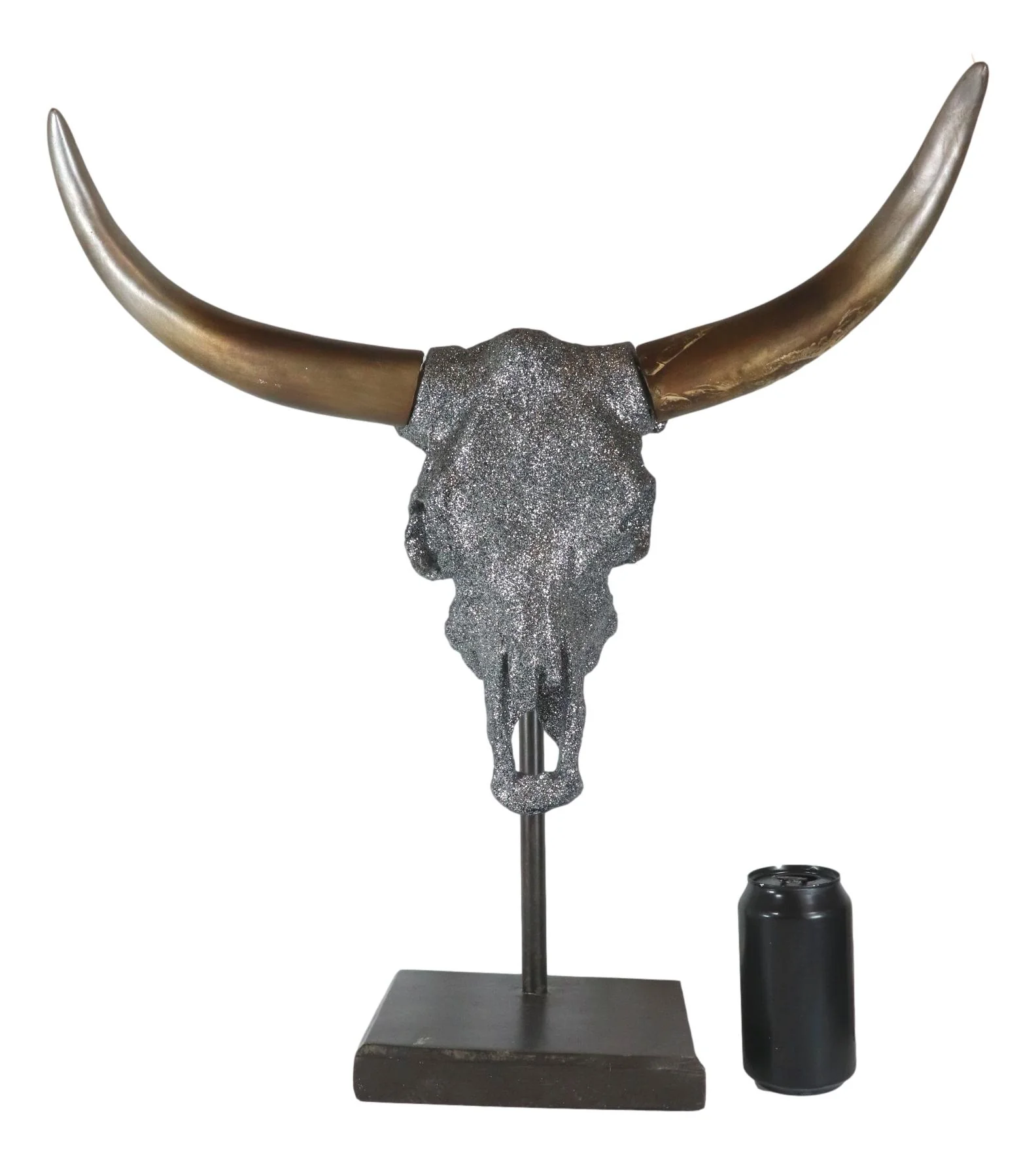22"H Large Rustic Glitter Silver Longhorn Bull Steer Skull Resin Desktop Plaque - Image 3
