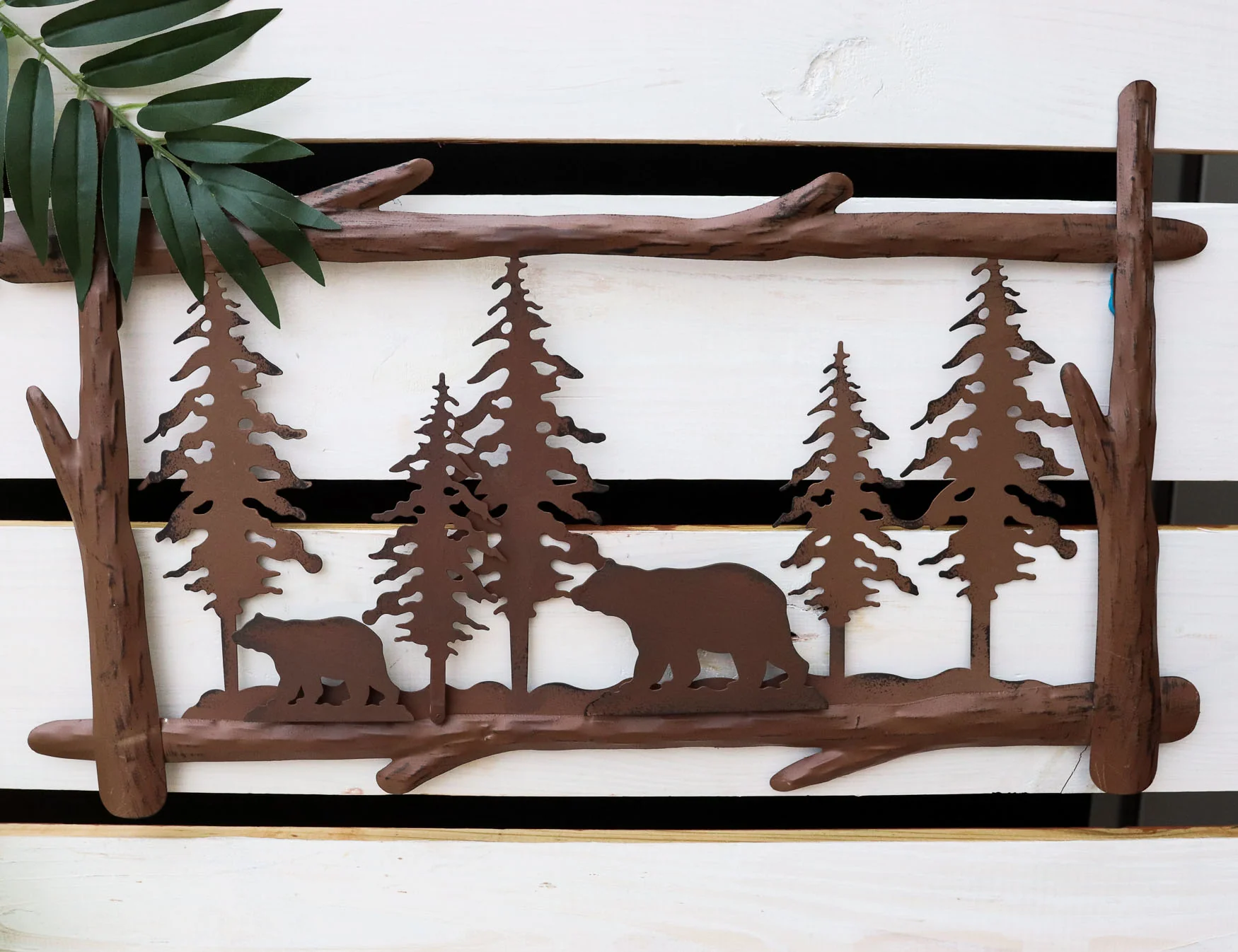 23"L Rustic Forest Black Bear And Cub By Pine Trees Metal Wall Art Sign Plaque - Image 5