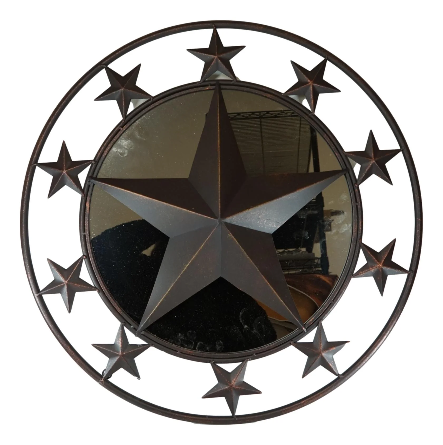 24"D Western Lone Star With Mini Stars Metal Circle Wall Mirror Plaque Decor - Image 2