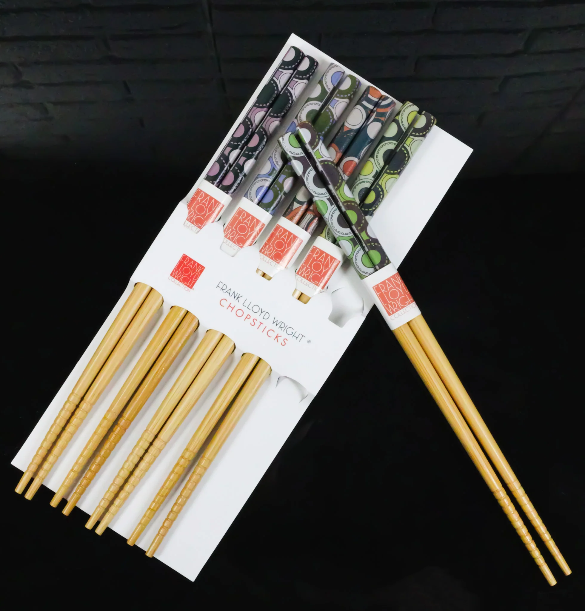 5 Pairs Of Imperial Hotel Peacock Rug Frank Wright Ridged Wooden Chopsticks Set - Image 9