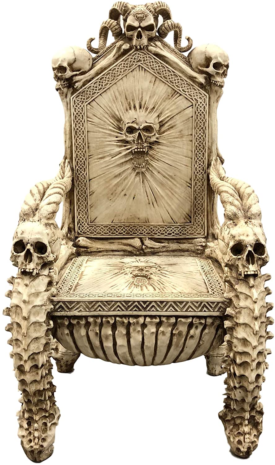 56"H Fantasy Underworld White Walker Skeleton Spines & Bones Skull Throne Chair - Image 9