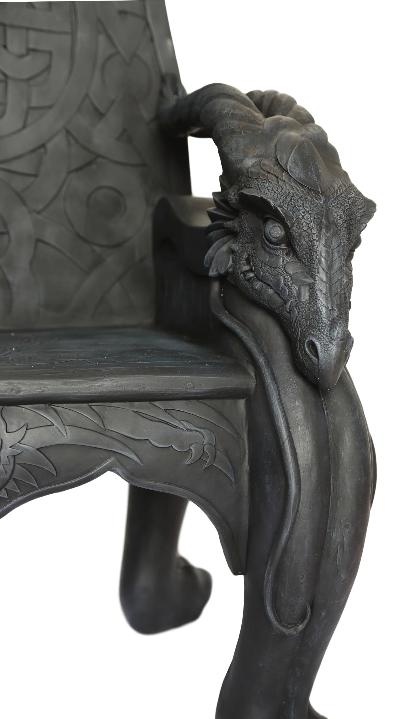 60" Tall Medieval Fantasy Celtic Dragon Heavy Sculptural Throne Chair Furniture - Image 10