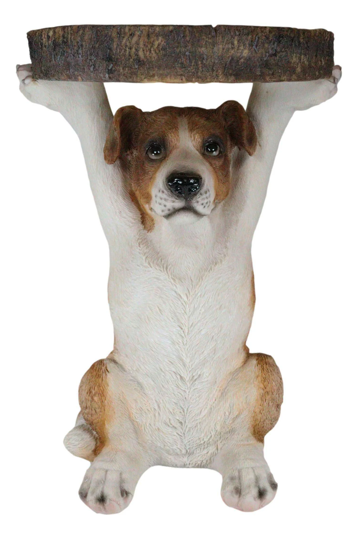 Adorable Mutt Dog Puppy Pooch Holding Faux Wood Slice Table Stand Figurine - Image 2