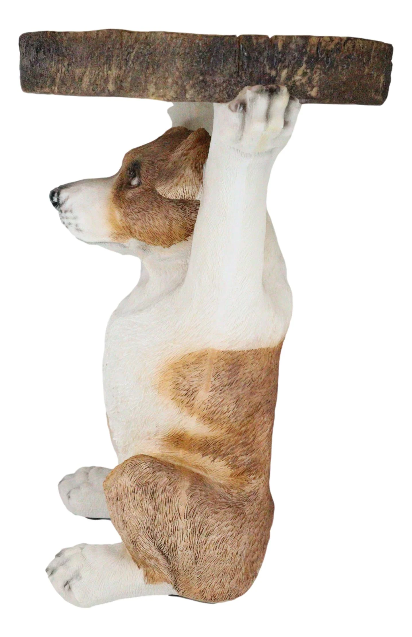 Adorable Mutt Dog Puppy Pooch Holding Faux Wood Slice Table Stand Figurine - Image 3