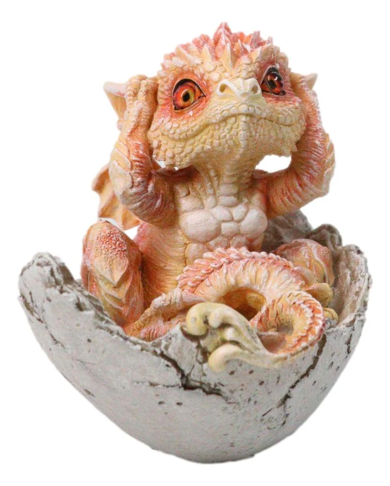 Adorable Orange Baby Dragon Hatchling Cracking Out of Egg Shell Figurine 4"H - Image 3