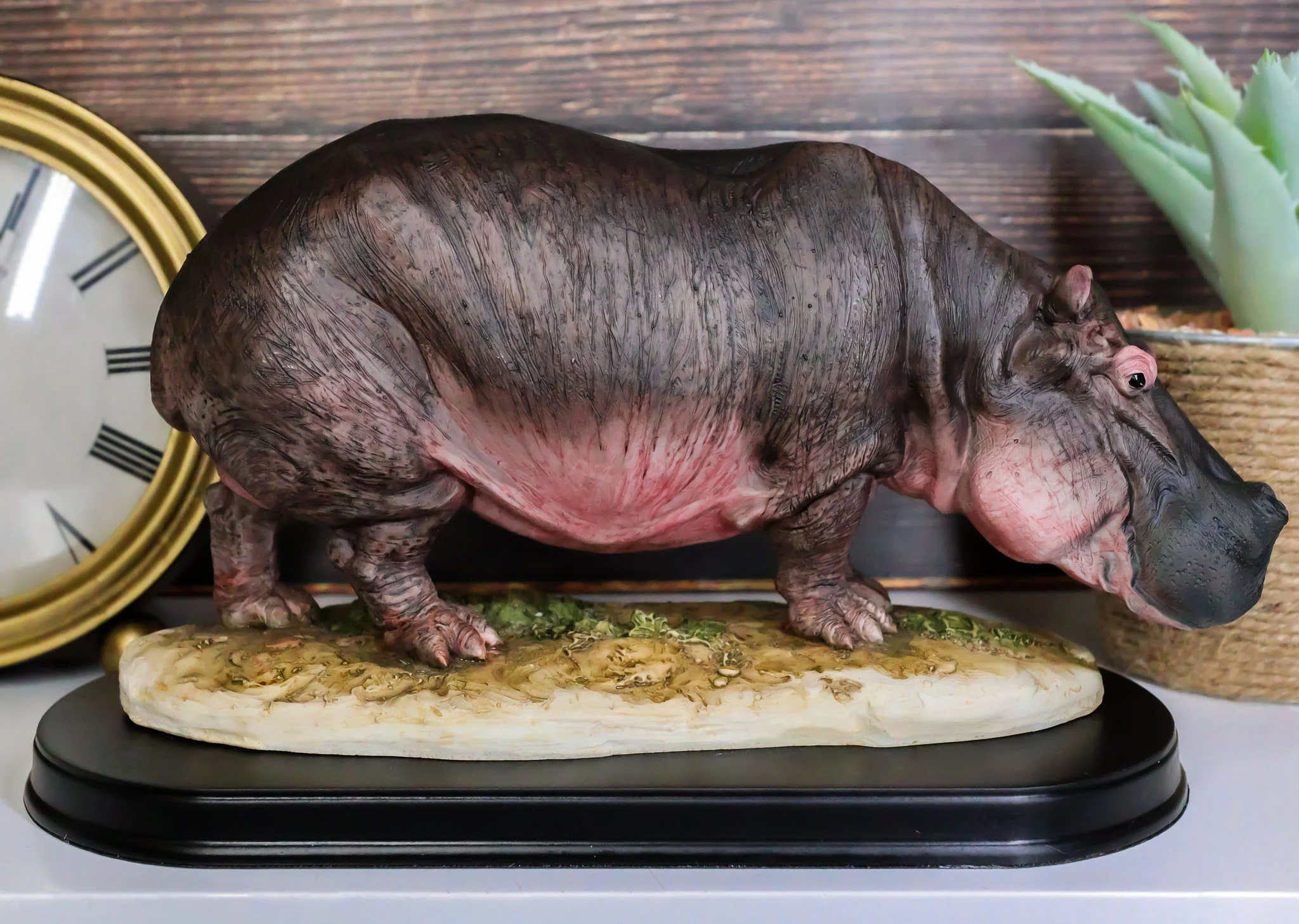 African River Common Hippopotamus Statue On Black Gallery Base 11"L Hippo Decor - Image 8