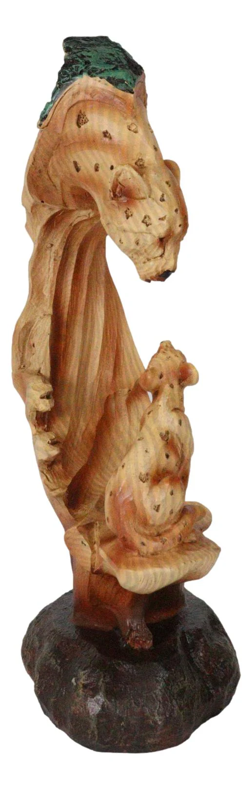 African Savannah Jungle Panther Leopard And Cub Faux Wood Carving Scene Figurine - Image 4