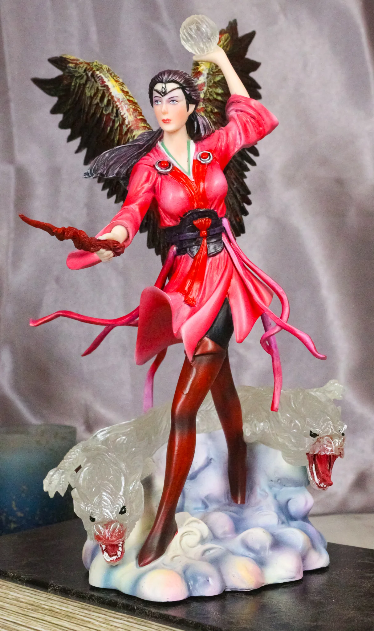 Air Elemental Magic Wizard Sorceress Bending The Wind With Hydra Spirits Statue
