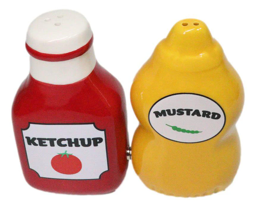 All American Red Ketchup And Yellow Mustard Ceramic Salt And Pepper Shakers Set - Image 2