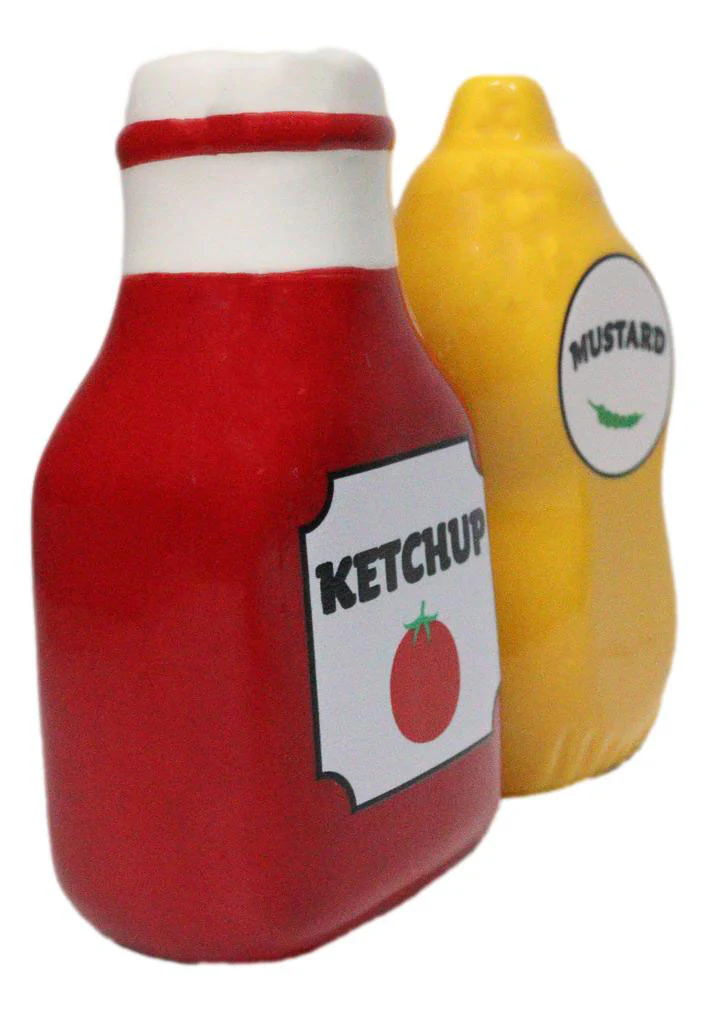 All American Red Ketchup And Yellow Mustard Ceramic Salt And Pepper Shakers Set - Image 3
