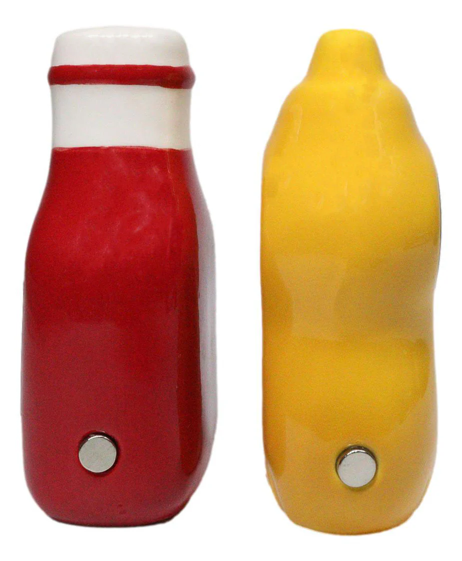 All American Red Ketchup And Yellow Mustard Ceramic Salt And Pepper Shakers Set - Image 4