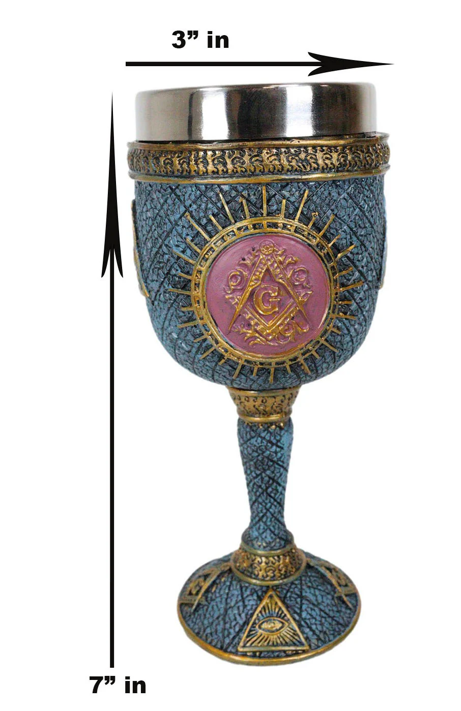 Ebros Masonic Square and Compasses Wine Goblet 7" Height Stainless Steel Liner - Image 2