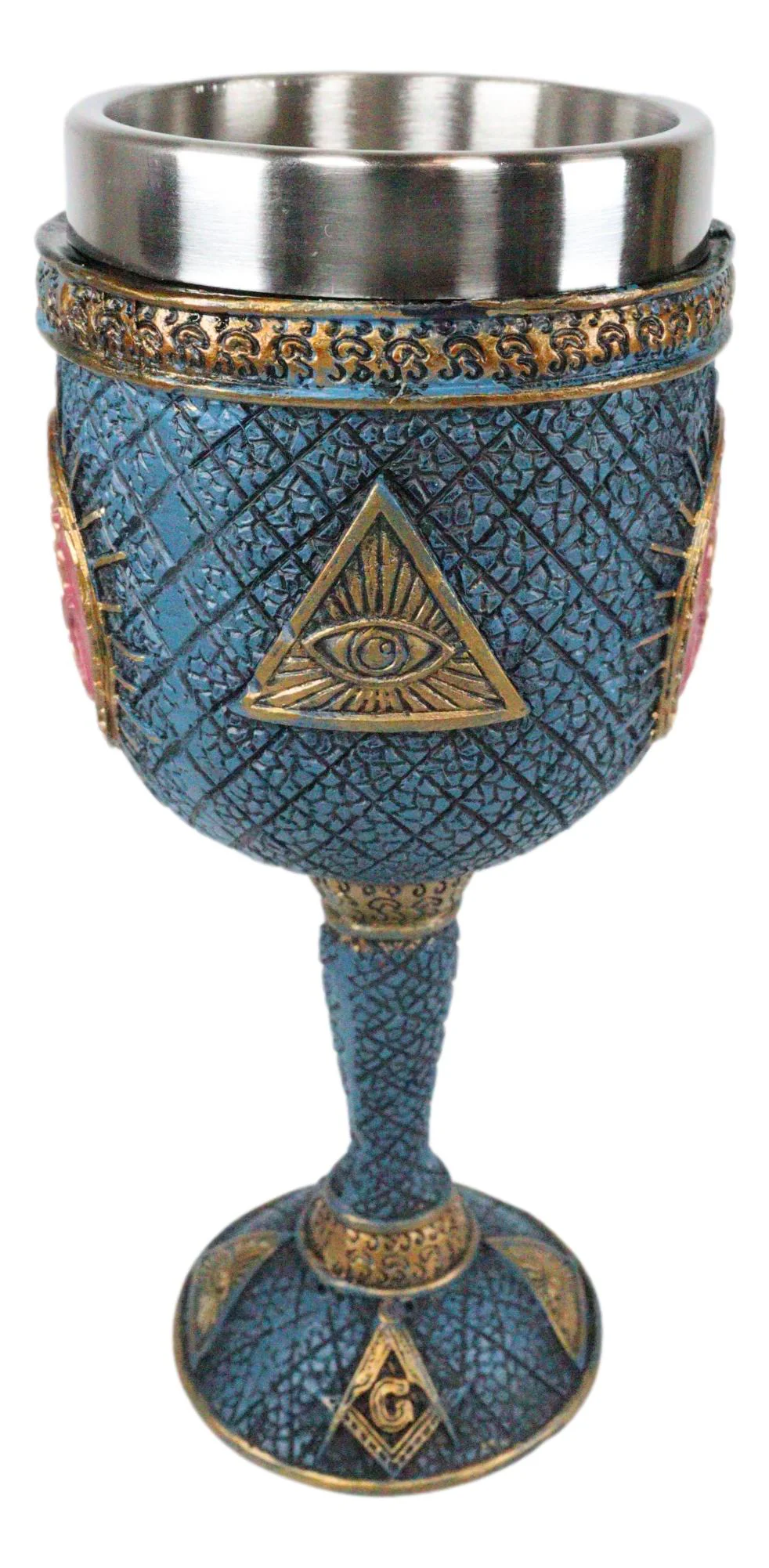 Ebros Masonic Square and Compasses Wine Goblet 7" Height Stainless Steel Liner - Image 3