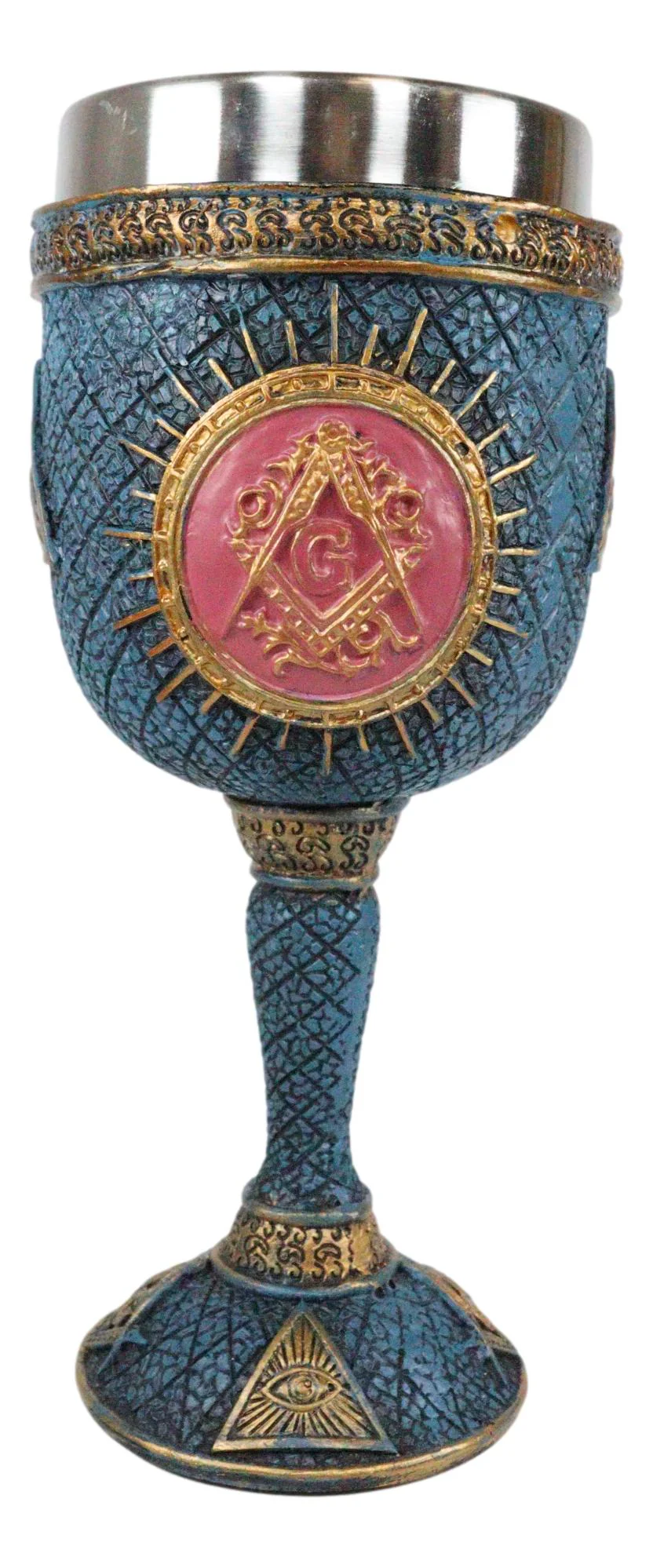 Ebros Masonic Square and Compasses Wine Goblet 7" Height Stainless Steel Liner - Image 4