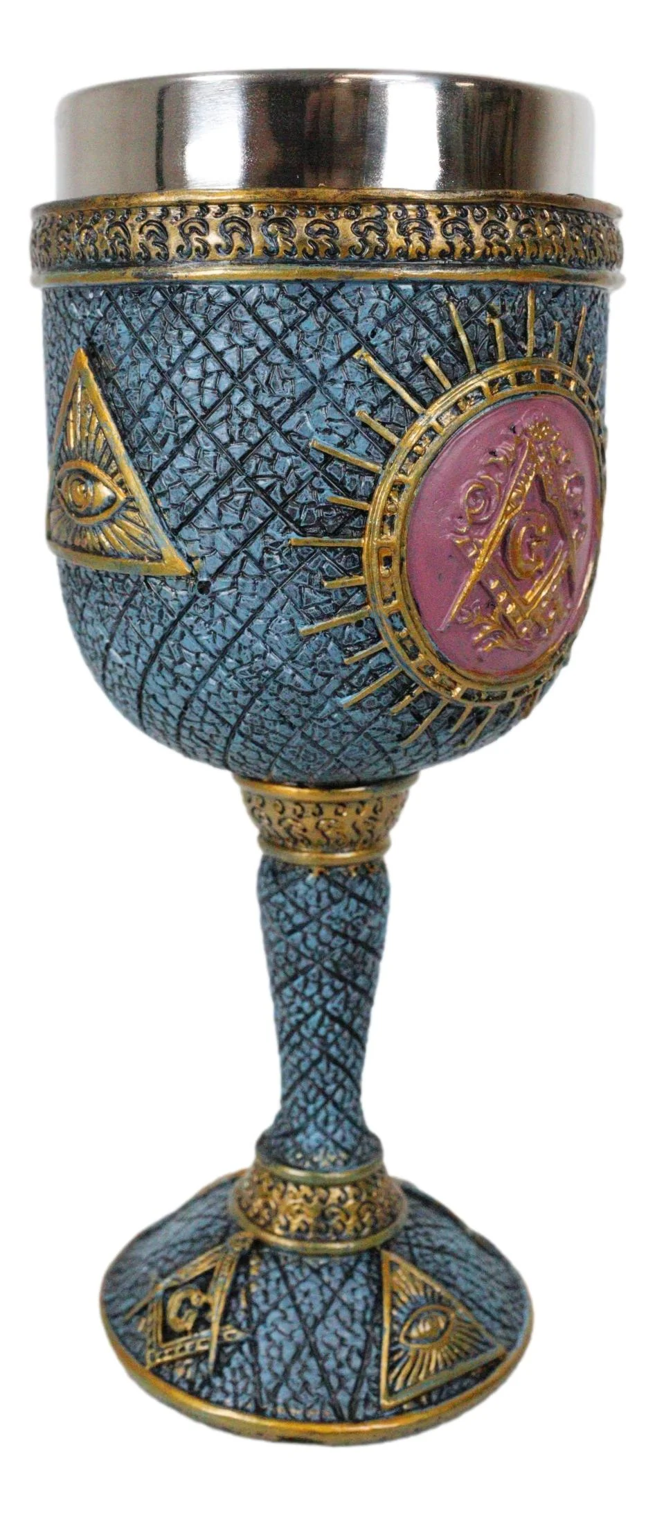 Ebros Masonic Square and Compasses Wine Goblet 7" Height Stainless Steel Liner - Image 5