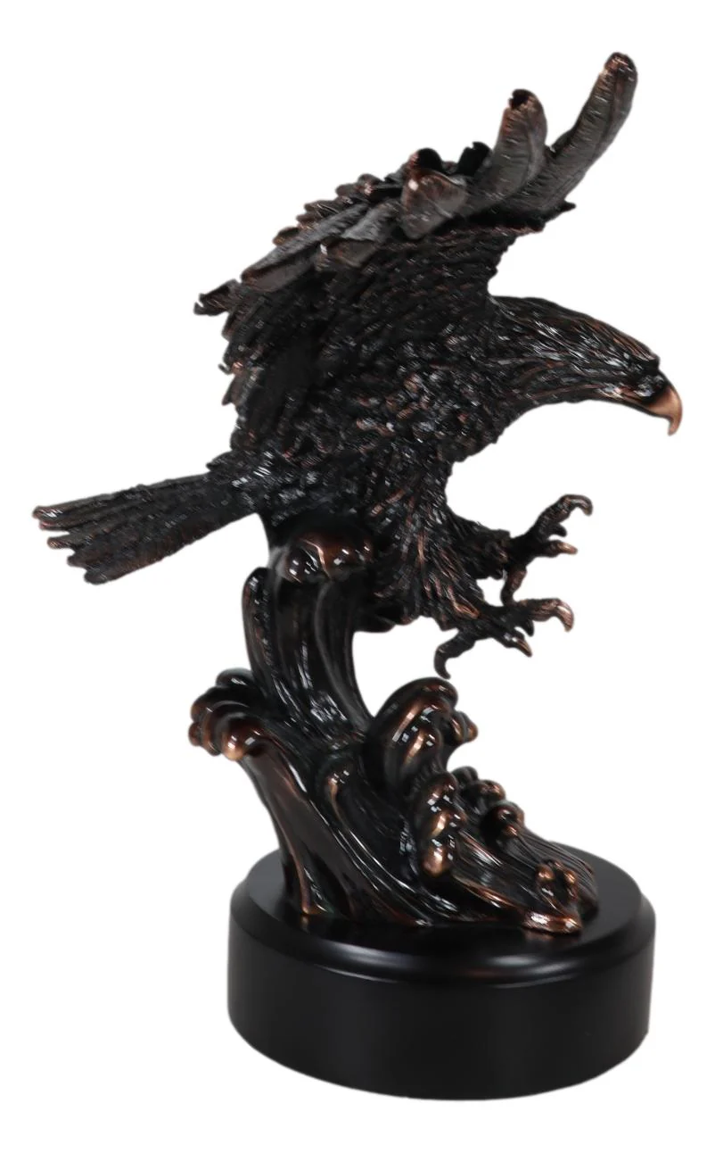 American Bald Eagle Bird Swooping Into Water Electroplated Bronze Statue 19.5"L - Image 5