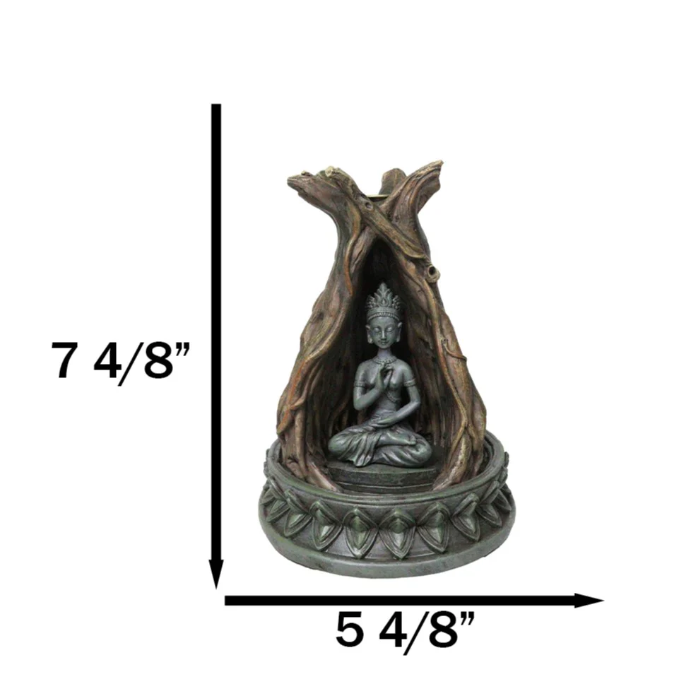 Amitabha Buddha Meditating Inside Tree Trunk Backflow Incense Burner Figurine - Image 7