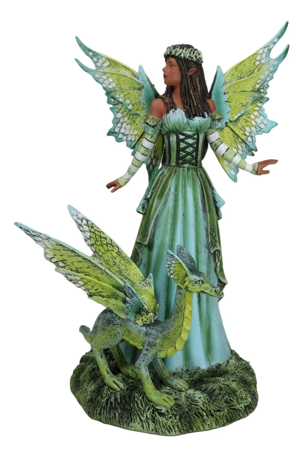 Amy Brown Fantasy Ebony Fairy Jewel Of The Forest With Pet Camo Dragon Figurine - Image 2