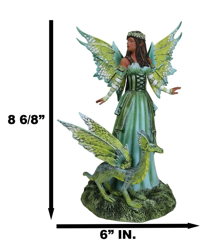 Amy Brown Fantasy Ebony Fairy Jewel Of The Forest With Pet Camo Dragon Figurine - Image 3