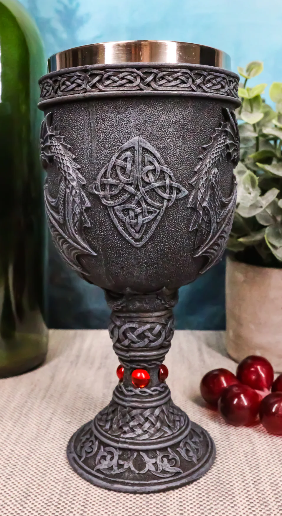 Ancient Celtic Gothic Knotwork Dueling Dragons Amulet Wine Goblet Chalice Cup - Image 7