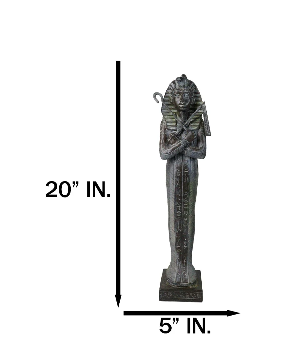 Ancient Egyptian Pharaoh Sarcophagus Mummy With Crook and Flail Figurine 16"H - Image 2