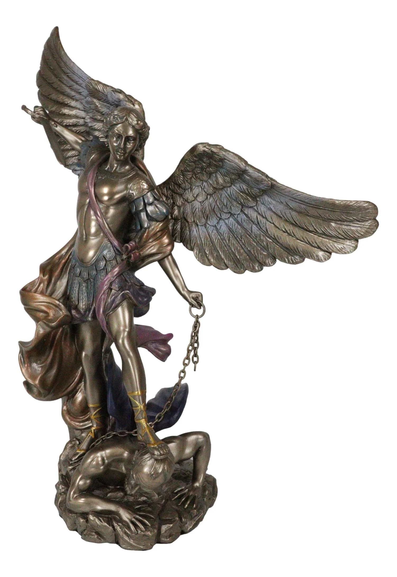 Archangel Saint Michael With Chained Satan On His Feet Collectible Figurine - Image 3