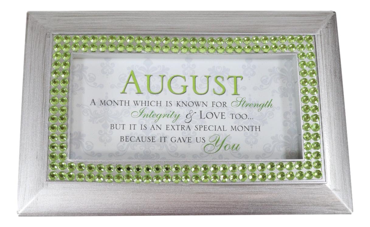 August Peridot Strength Integrity Birthstones Silver Tone Musical Trinket Box - Image 3