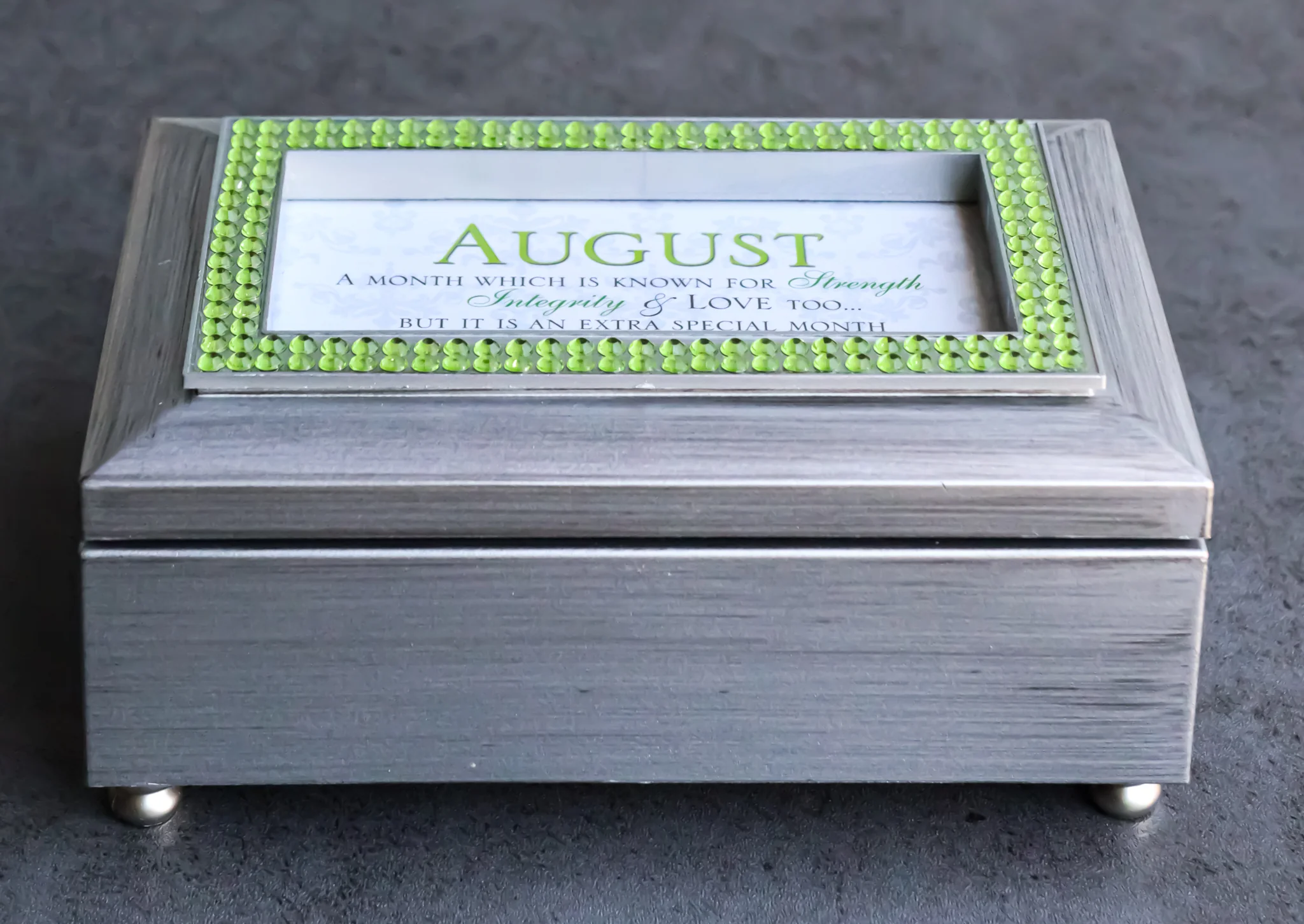 August Peridot Strength Integrity Birthstones Silver Tone Musical Trinket Box - Image 7