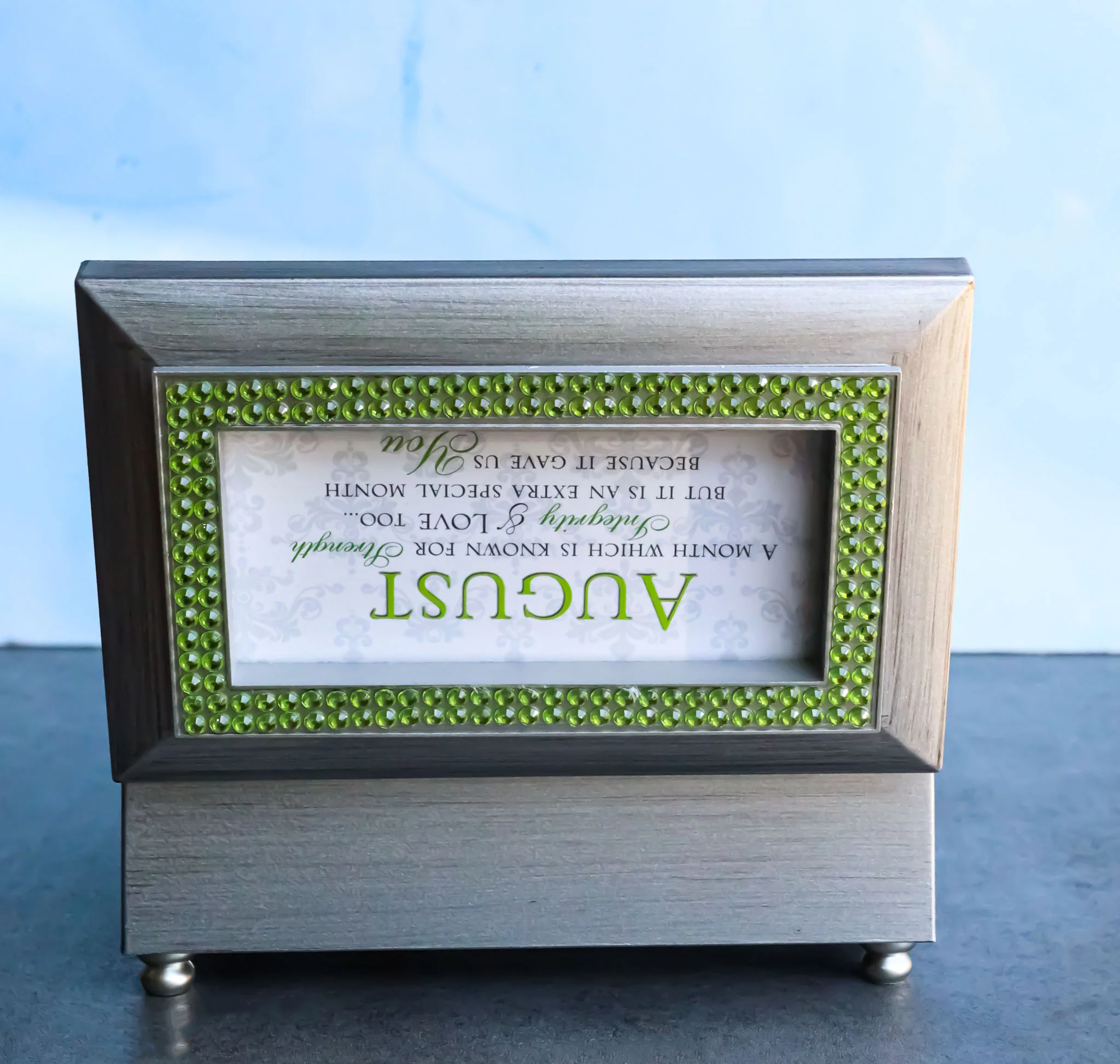 August Peridot Strength Integrity Birthstones Silver Tone Musical Trinket Box - Image 8