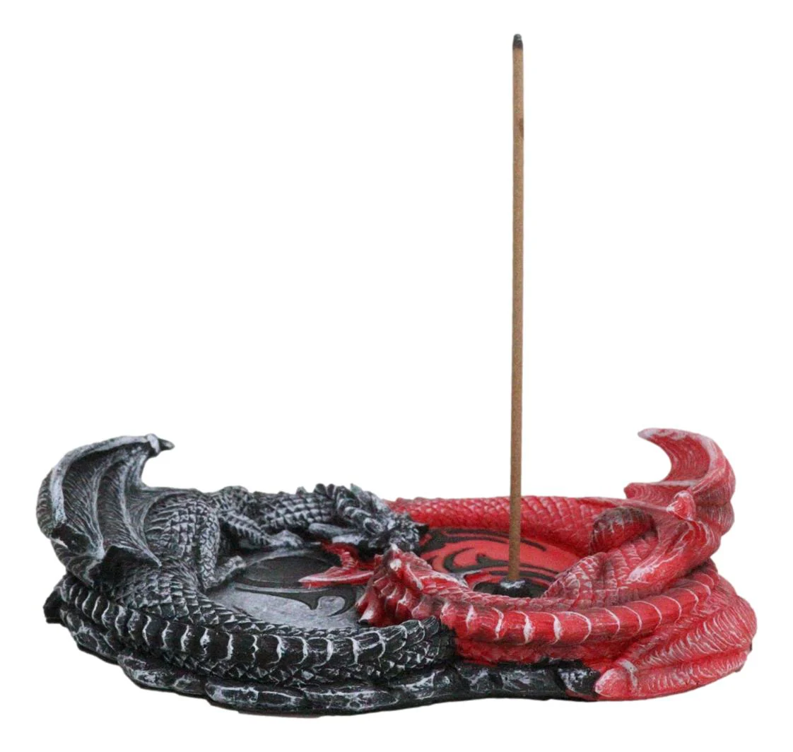 Auspicious Infinity Red And Black Unity Dragons Decorative Incense Burner Holder - Image 2