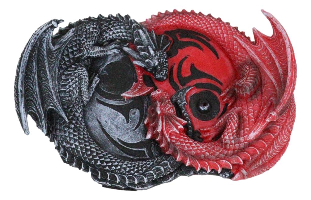 Auspicious Infinity Red And Black Unity Dragons Decorative Incense Burner Holder - Image 6