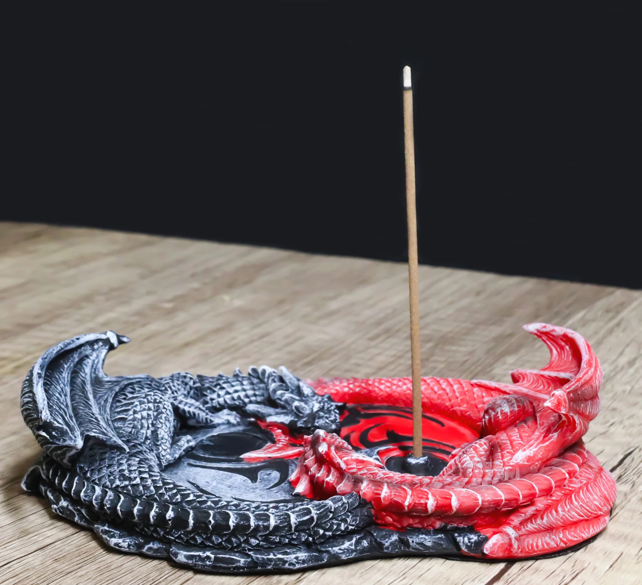 Auspicious Infinity Red And Black Unity Dragons Decorative Incense Burner Holder - Image 9