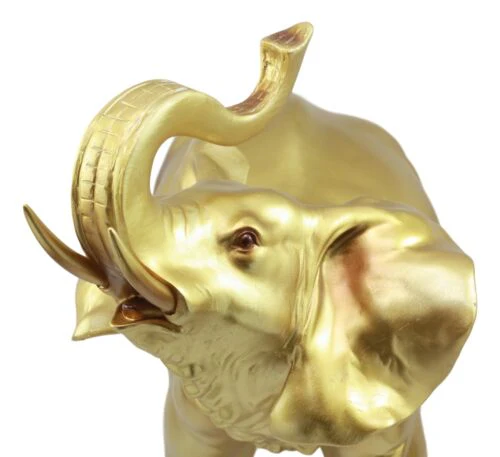 Auspicious Large Thai Buddha Feng Shui Golden Elephant With Trunk Up Statue - Image 8