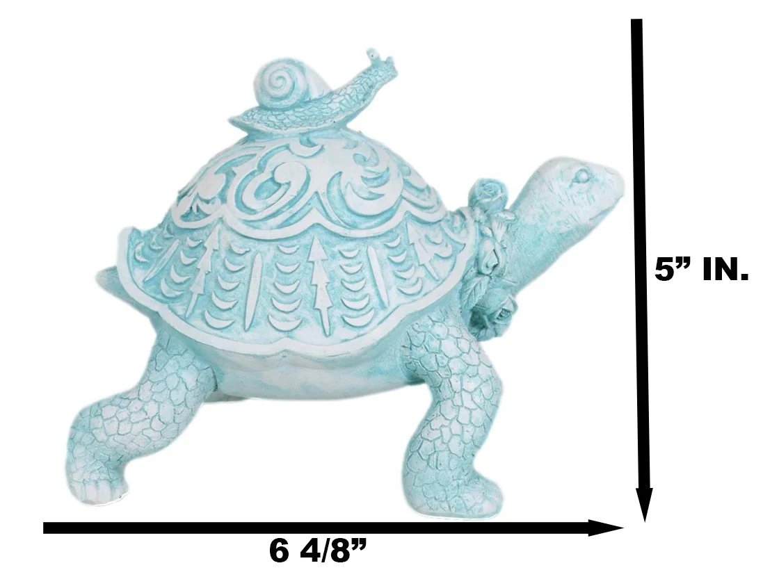 Auspicious Pastel Blue Turtle Tortoise With Patterned Shell And Snail Figurine - Image 2
