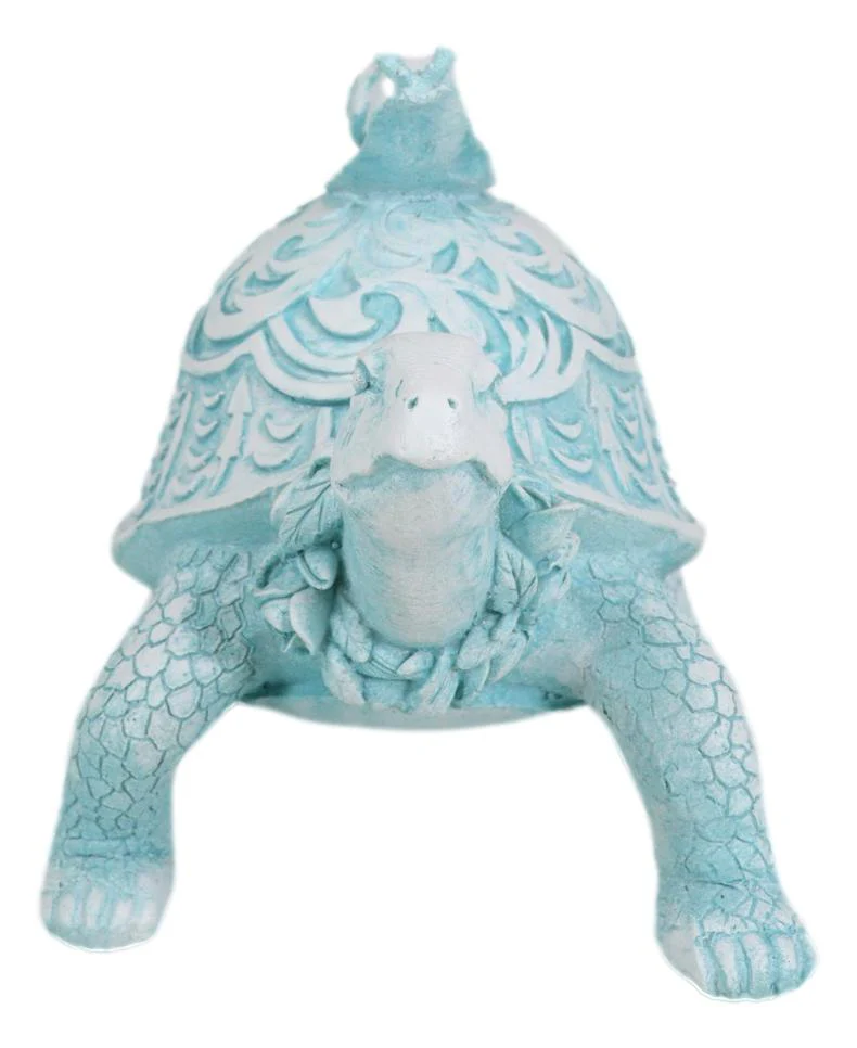 Auspicious Pastel Blue Turtle Tortoise With Patterned Shell And Snail Figurine - Image 3