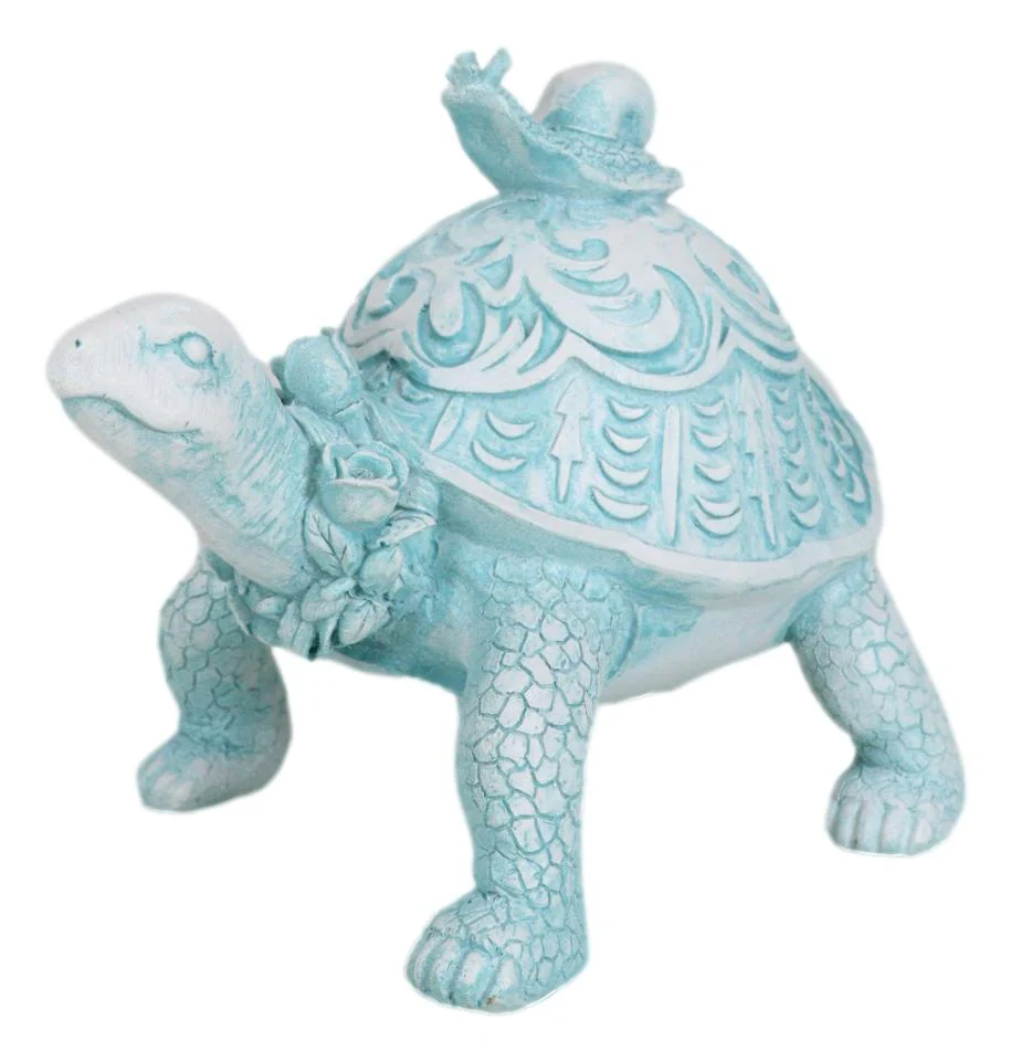 Auspicious Pastel Blue Turtle Tortoise With Patterned Shell And Snail Figurine - Image 4