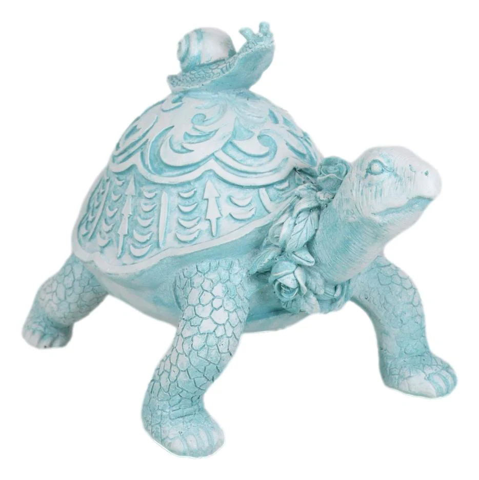 Auspicious Pastel Blue Turtle Tortoise With Patterned Shell And Snail Figurine - Image 5