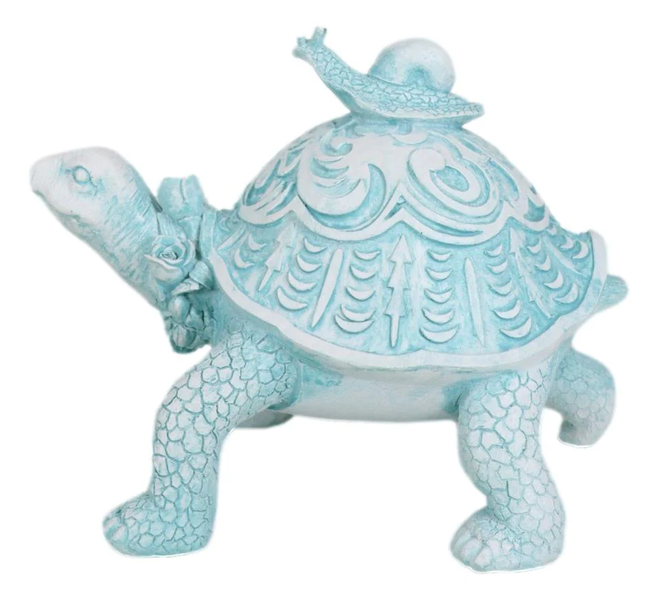 Auspicious Pastel Blue Turtle Tortoise With Patterned Shell And Snail Figurine - Image 6