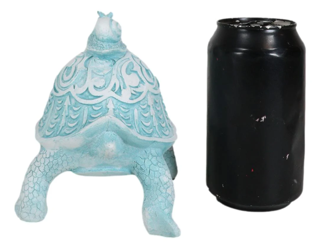 Auspicious Pastel Blue Turtle Tortoise With Patterned Shell And Snail Figurine - Image 7