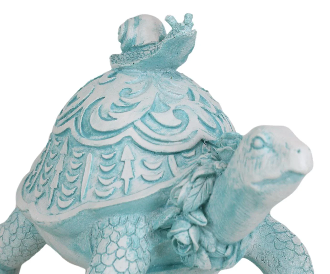 Auspicious Pastel Blue Turtle Tortoise With Patterned Shell And Snail Figurine - Image 8