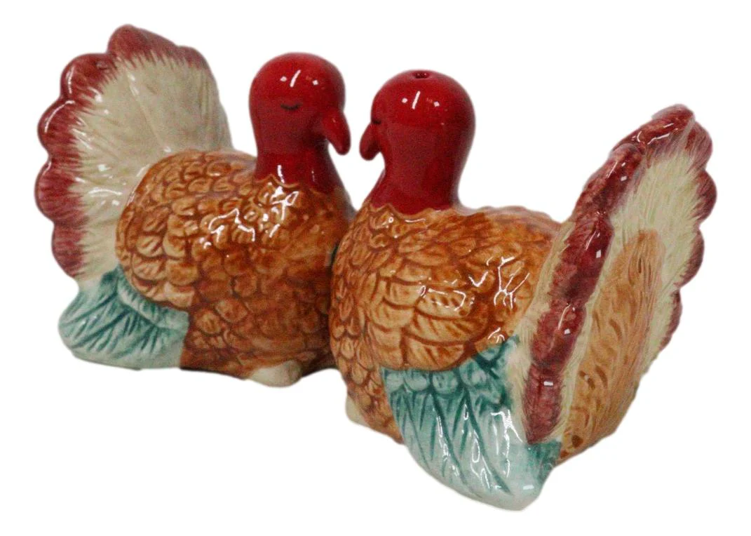 Autumn Festive Thanksgiving Dinner Turkey Hens Ceramic Salt And Pepper Shakers - Image 4