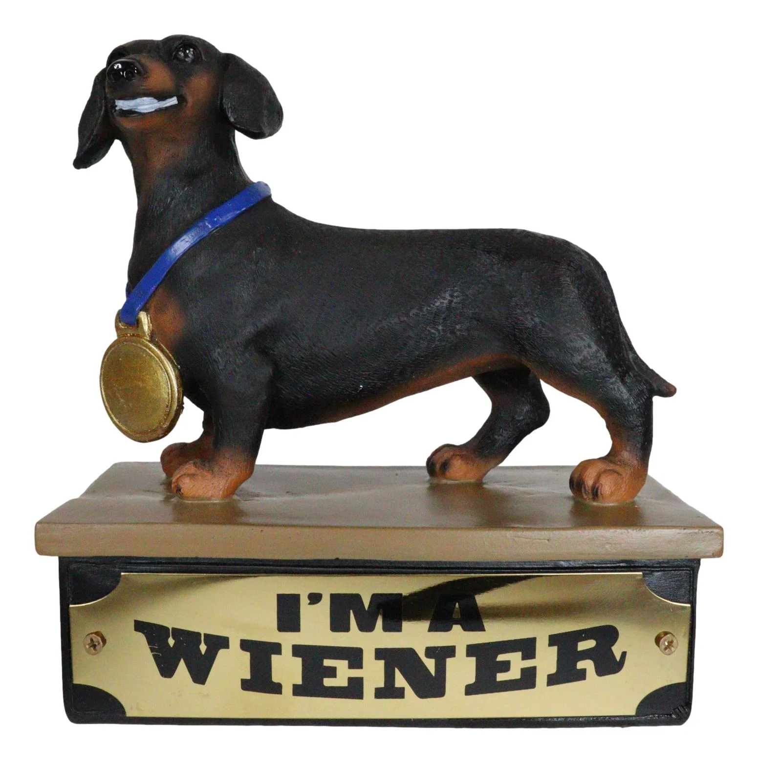 Award Trophy Dachshund Puppy Dog With Gold Medal Standing On Stage Figurine - Image 3